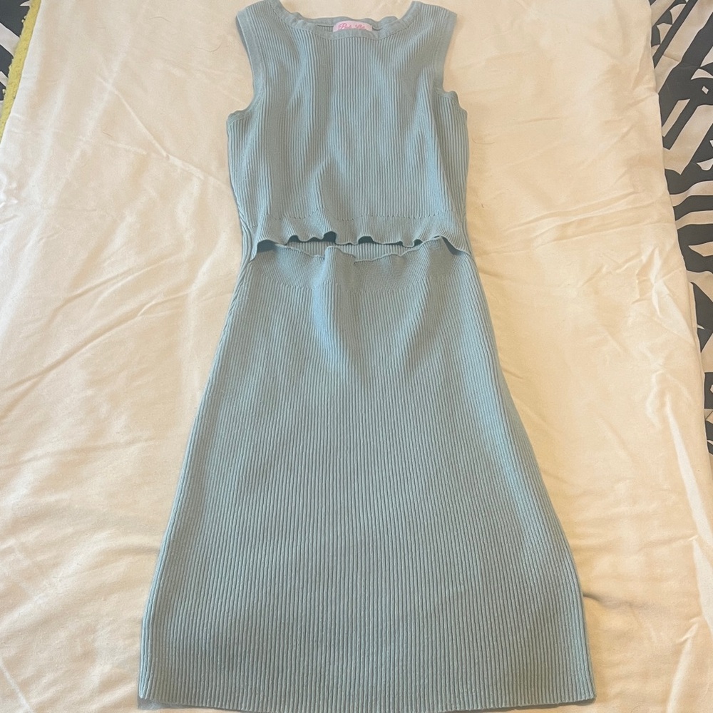 Pink Lily Sleeveless Ribbed Mini Dress in Soft Green